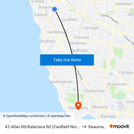 42-Allan Rd/Balaclava Rd (Caulfield North) to Beaumaris map