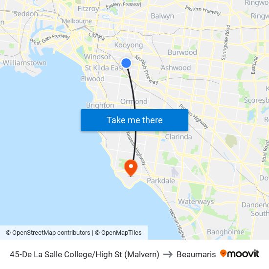 45-De La Salle College/High St (Malvern) to Beaumaris map