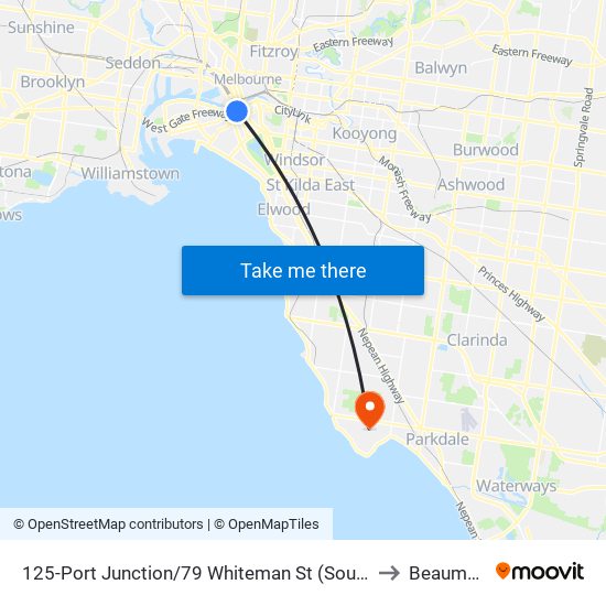 125-Port Junction/79 Whiteman St (Southbank) to Beaumaris map