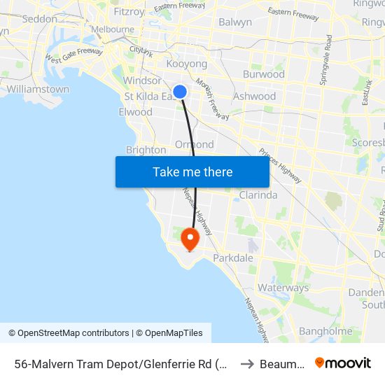 56-Malvern Tram Depot/Glenferrie Rd (Malvern) to Beaumaris map