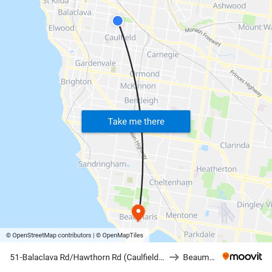 51-Balaclava Rd/Hawthorn Rd (Caulfield North) to Beaumaris map