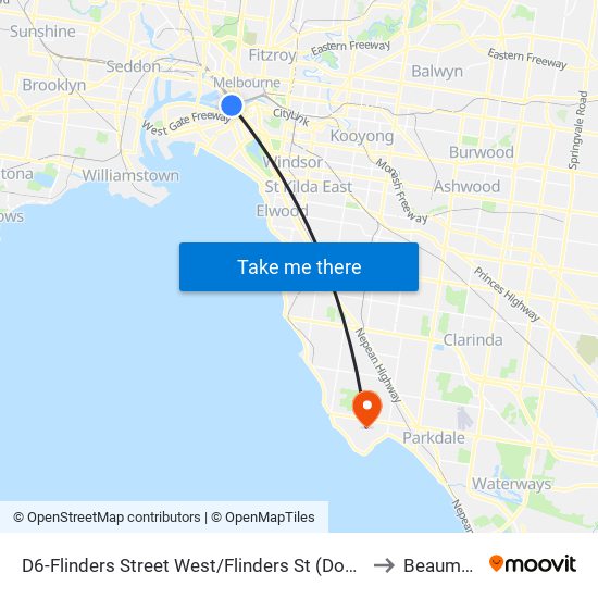 D6-Flinders Street West/Flinders St (Docklands) to Beaumaris map