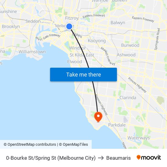 0-Bourke St/Spring St (Melbourne City) to Beaumaris map