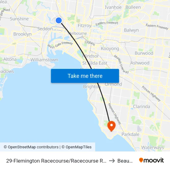 Flemington Racecourse/Racecourse Rd #29 to Beaumaris map