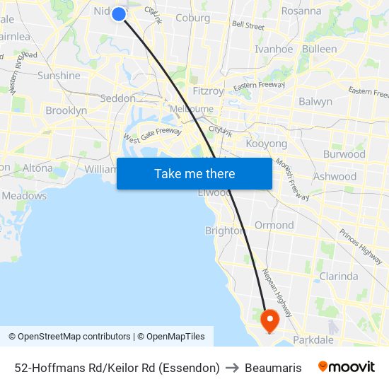 52-Hoffmans Rd/Keilor Rd (Essendon) to Beaumaris map