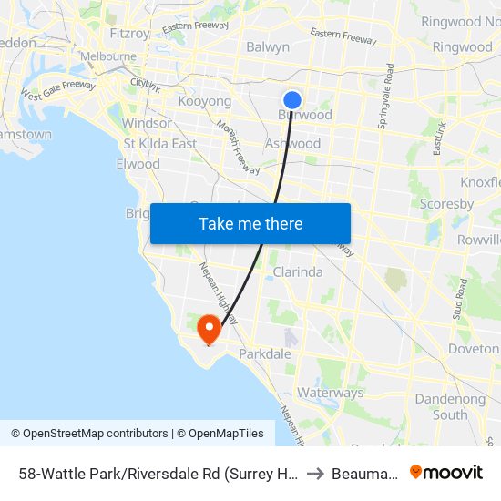 58-Wattle Park/Riversdale Rd (Surrey Hills) to Beaumaris map