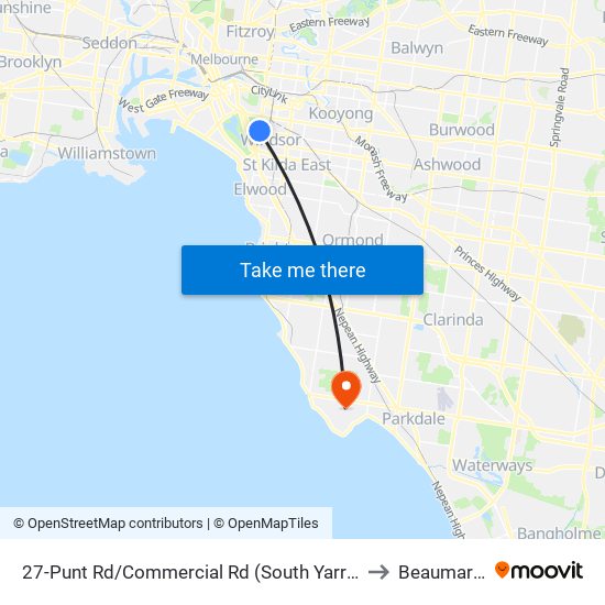 27-Punt Rd/Commercial Rd (South Yarra) to Beaumaris map