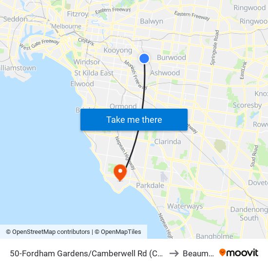 50-Fordham Gardens/Camberwell Rd (Camberwell) to Beaumaris map