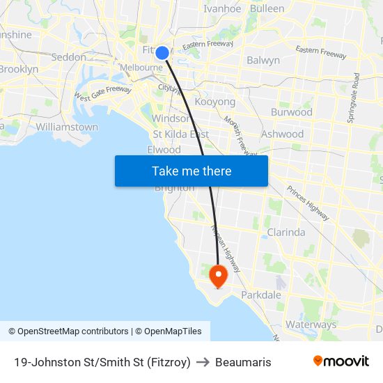 19-Johnston St/Smith St (Fitzroy) to Beaumaris map