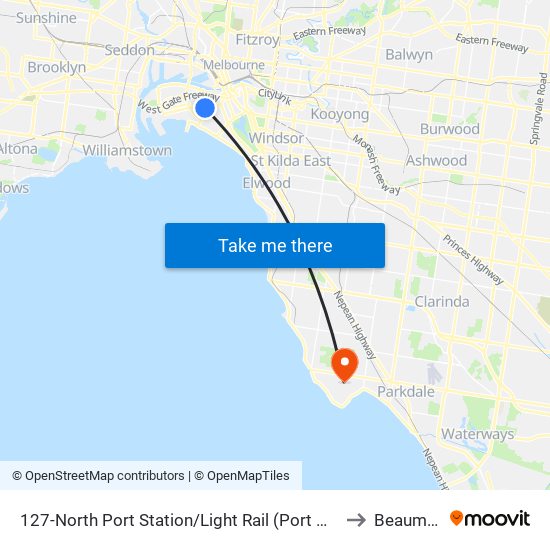 127-North Port Station/Light Rail (Port Melbourne) to Beaumaris map