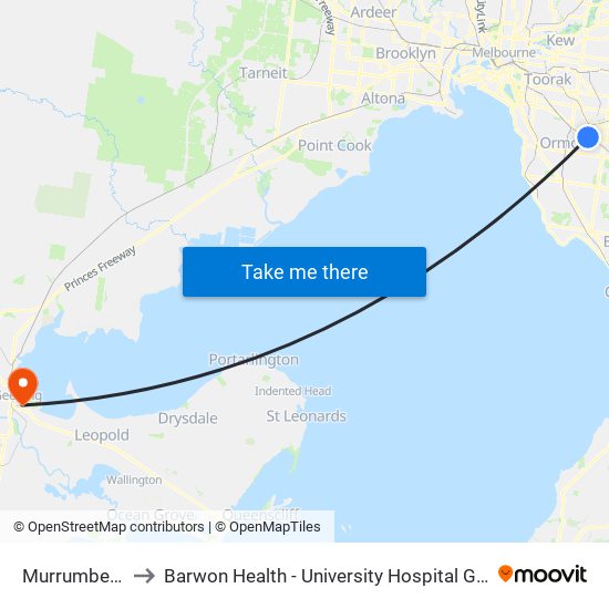 Murrumbeena to Barwon Health - University Hospital Geelong map