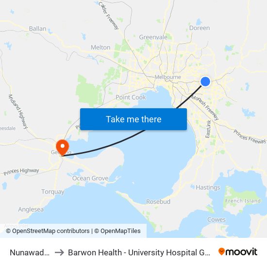 Nunawading to Barwon Health - University Hospital Geelong map