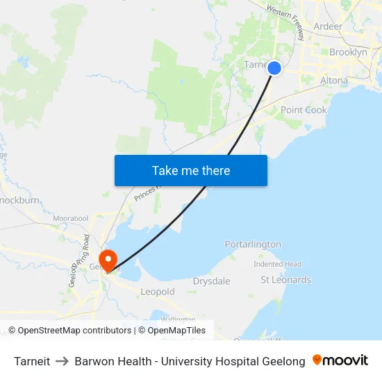 Tarneit to Barwon Health - University Hospital Geelong map