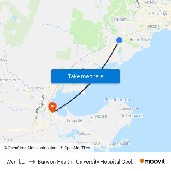 Werribee to Barwon Health - University Hospital Geelong map