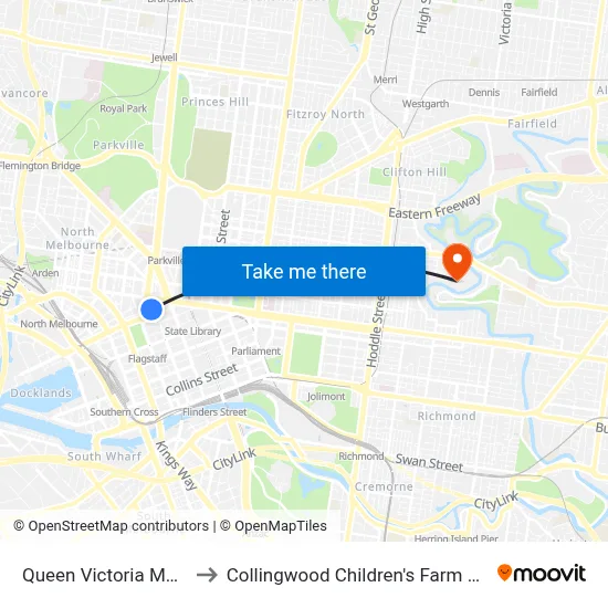 Queen Victoria Market to Collingwood Children's Farm Apiary map