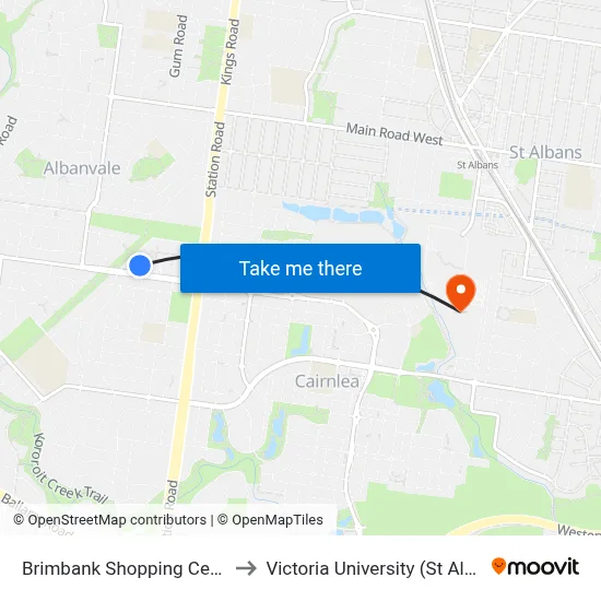 Brimbank Shopping Centre/Neale Rd to Victoria University (St Albans Campus) map