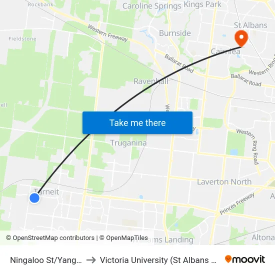 Ningaloo St/Yanga Ave to Victoria University (St Albans Campus) map