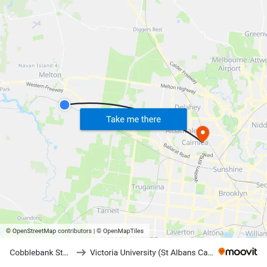 Cobblebank Station to Victoria University (St Albans Campus) map
