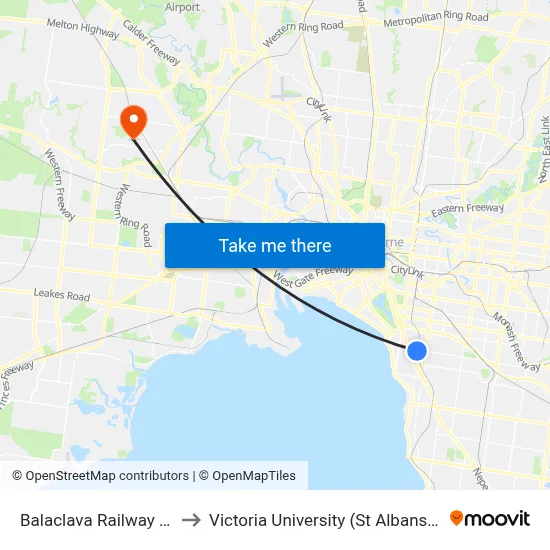 Balaclava Railway Station to Victoria University (St Albans Campus) map