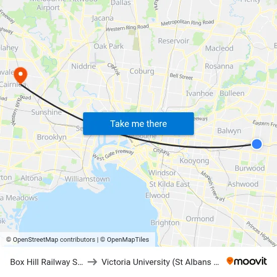 Box Hill Railway Station to Victoria University (St Albans Campus) map