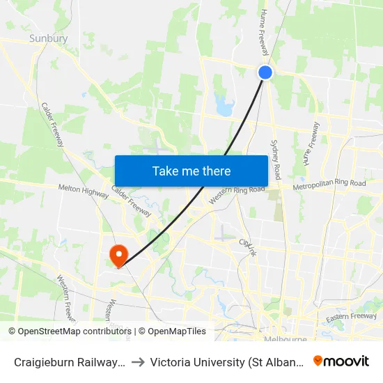 Craigieburn Railway Station to Victoria University (St Albans Campus) map