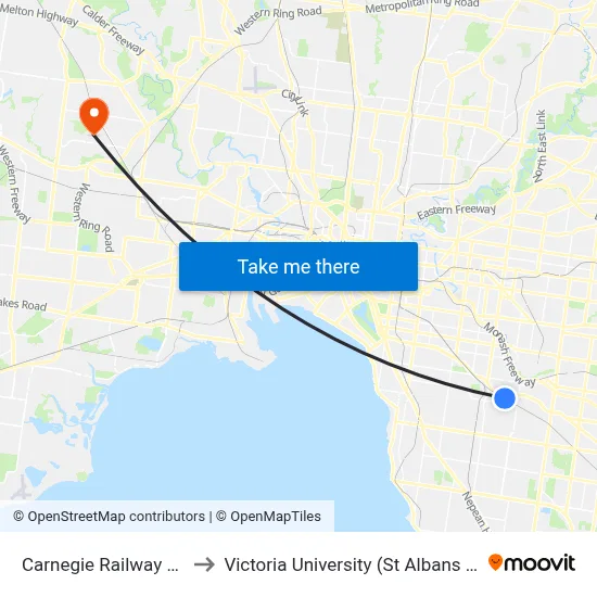 Carnegie Railway Station to Victoria University (St Albans Campus) map