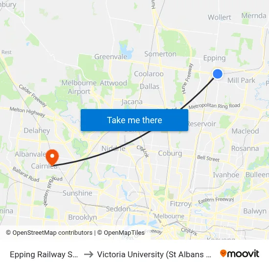 Epping Railway Station to Victoria University (St Albans Campus) map