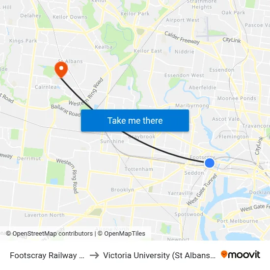 Footscray Railway Station to Victoria University (St Albans Campus) map