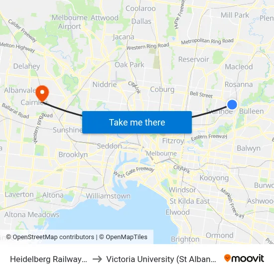 Heidelberg Railway Station to Victoria University (St Albans Campus) map