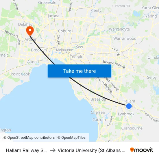 Hallam Railway Station to Victoria University (St Albans Campus) map