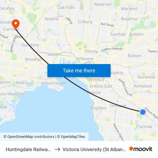 Huntingdale Railway Station to Victoria University (St Albans Campus) map