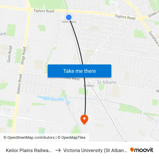 Keilor Plains Railway Station to Victoria University (St Albans Campus) map