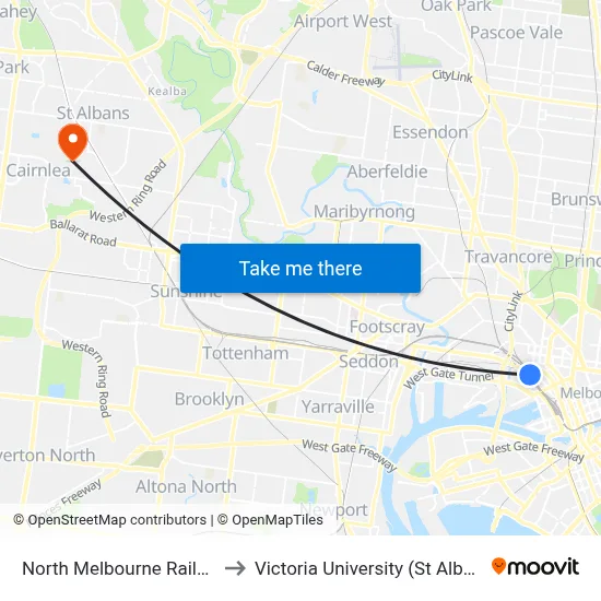 North Melbourne Railway Station to Victoria University (St Albans Campus) map