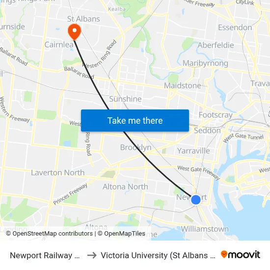 Newport Railway Station to Victoria University (St Albans Campus) map