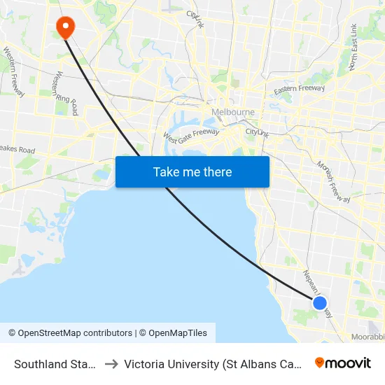 Southland Station to Victoria University (St Albans Campus) map