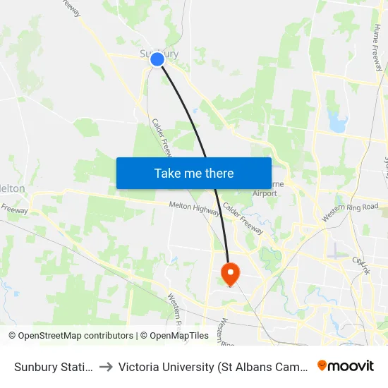 Sunbury Station to Victoria University (St Albans Campus) map