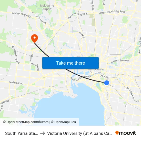 South Yarra Station to Victoria University (St Albans Campus) map