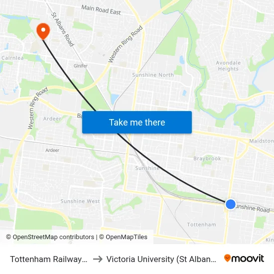 Tottenham Railway Station to Victoria University (St Albans Campus) map