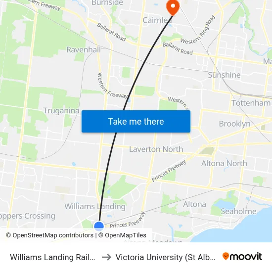 Williams Landing Railway Station to Victoria University (St Albans Campus) map