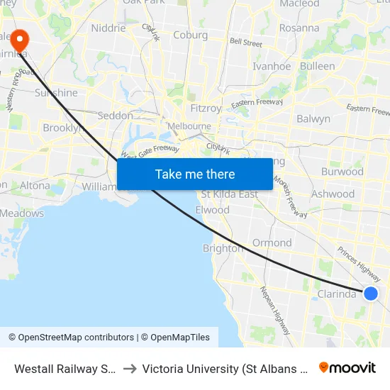 Westall Railway Station to Victoria University (St Albans Campus) map