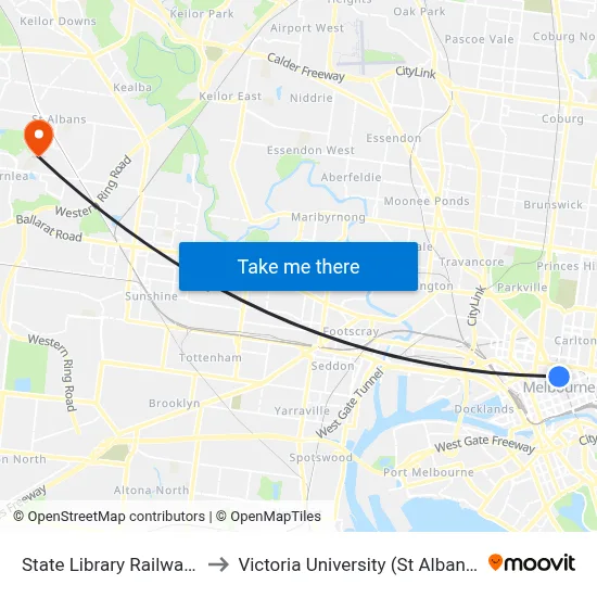 State Library Railway Station to Victoria University (St Albans Campus) map