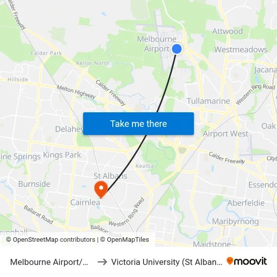 Melbourne Airport/Grants Rd to Victoria University (St Albans Campus) map