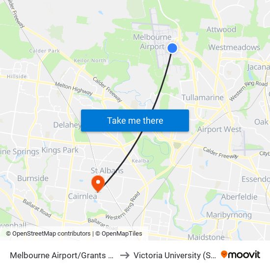 Melbourne Airport/Grants Rd (Melbourne Airport) to Victoria University (St Albans Campus) map