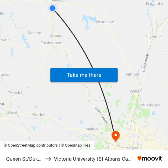 Queen St/Duke St to Victoria University (St Albans Campus) map
