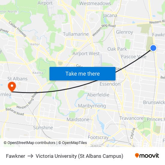 Fawkner to Victoria University (St Albans Campus) map