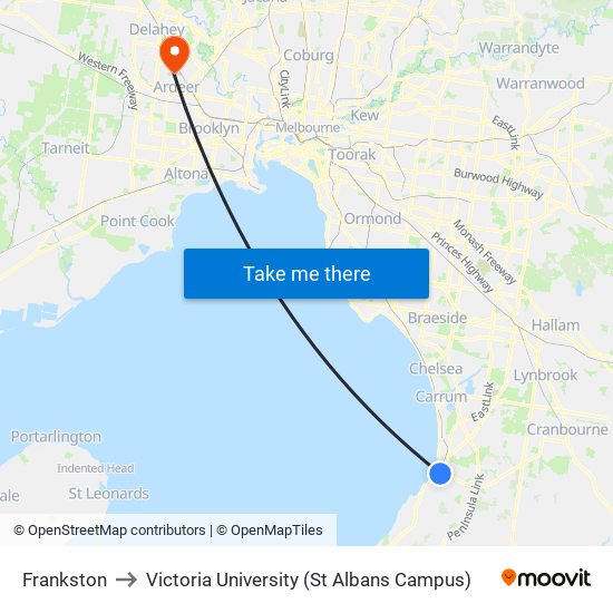 Frankston to Victoria University (St Albans Campus) map