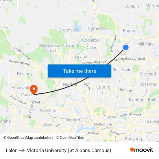 Lalor to Victoria University (St Albans Campus) map
