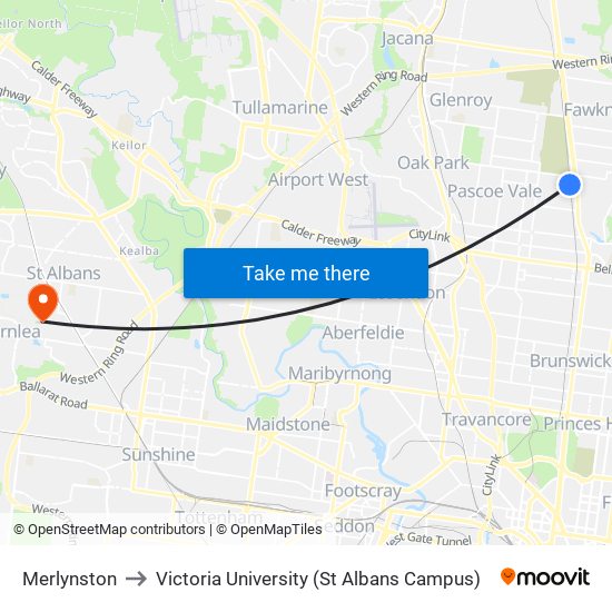 Merlynston to Victoria University (St Albans Campus) map