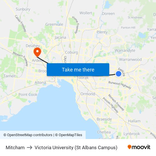 Mitcham to Victoria University (St Albans Campus) map