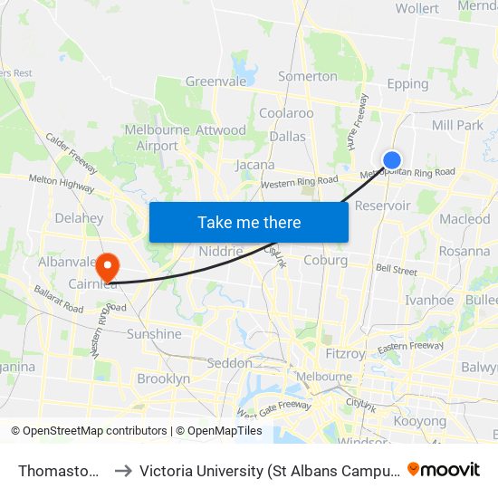 Thomastown to Victoria University (St Albans Campus) map